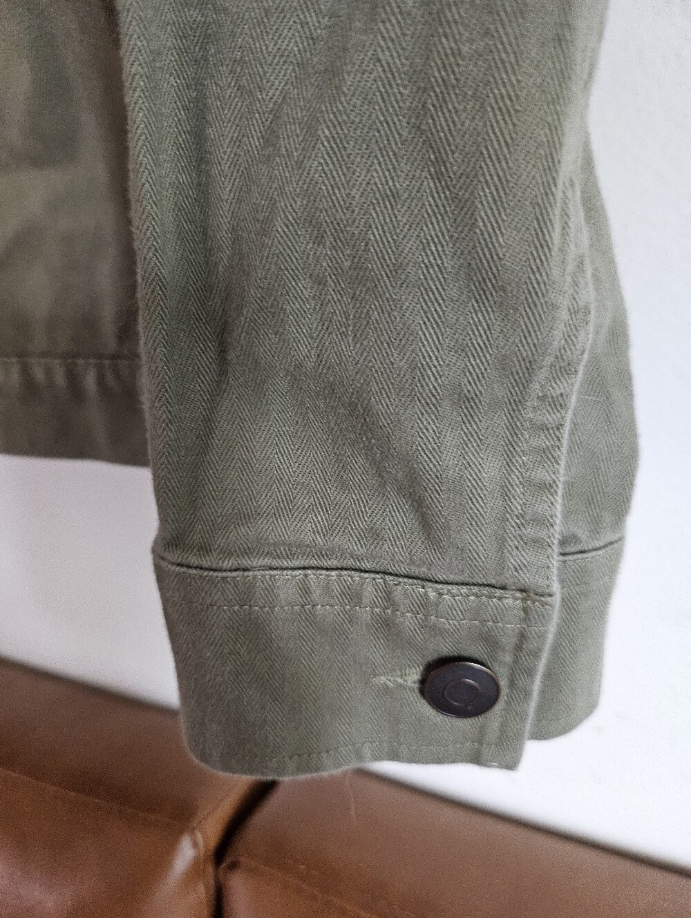 S- Free Assembly- Olive Canvas Field Jacket with Tan Corduroy Collar - Picture 3 of 7